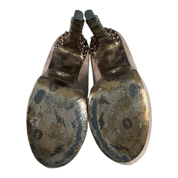 YK2 Betsey Johnson Nude Studded Peep Toe Mary Jane Stiletto Suede Heels Size 8 - Picture 9 of 14